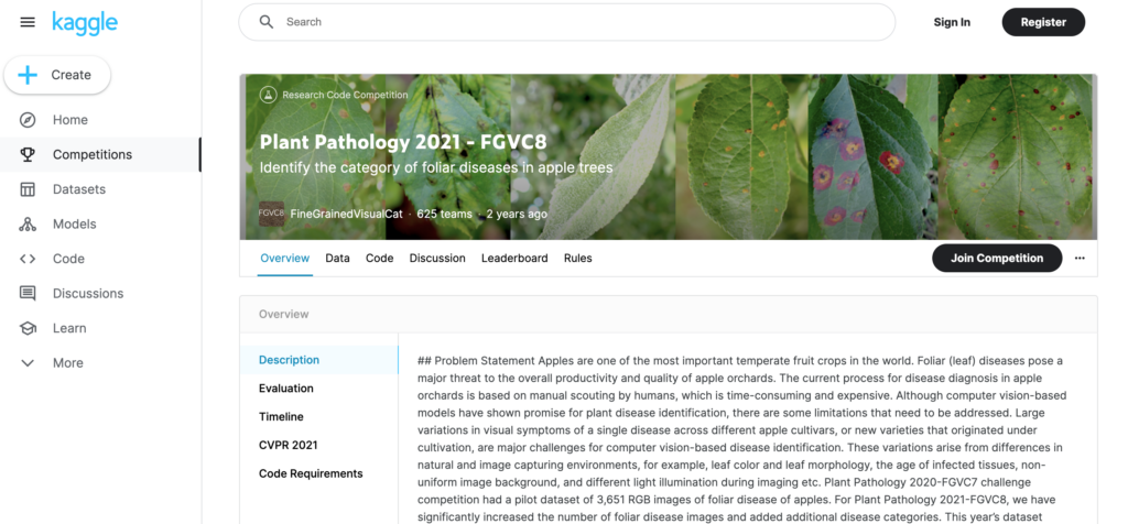 스마트팜 사과나무 병충해 진단 경진대회 (Plant Pathology 2021 - FGVC8) | 캐글 (Kaggle)