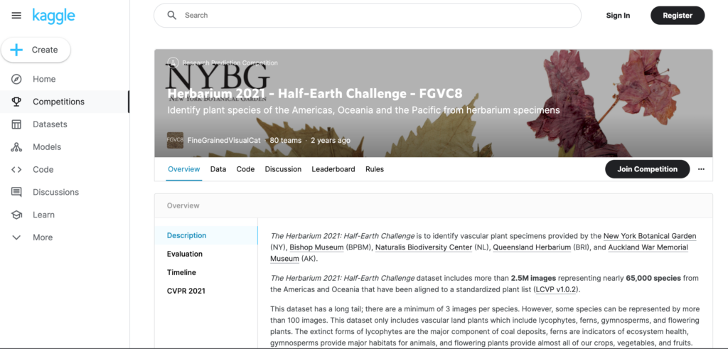 스마트팜과 식물 종 식별 AI 경진대회 (Herbarium 2021 - Half-Earth Challenge - FGVC8) | 캐글 (Kaggle)